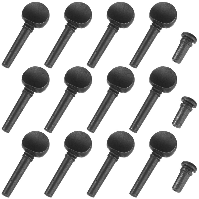 15 Pcs 4/4 Wood Tuning Pegs and End Pin Set Compatible with 4/4 Violin Fiddle Replacement Sets, Black