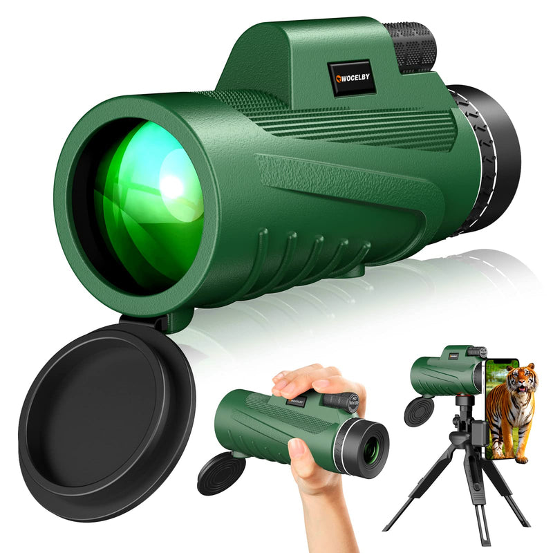 80X100 Monocular Telescope with Smartphone Holder & Tripod, WOCELBY 2022 High Power Prism Compact Monoculars for Adults Kids HD Monocular Scope for Bird Watching Hunting Hiking Concert Traveling Green