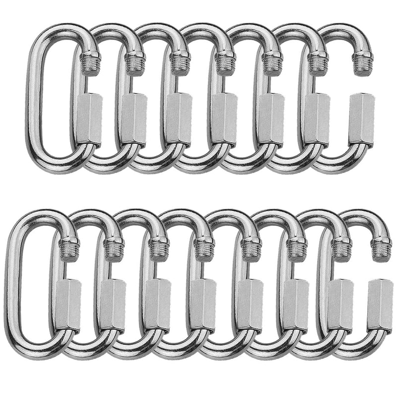 HZSOOCH 15 Pack Quick Link 1/4 inch, Stainless Steel Oval Locking Carabiner 620lb Capacity, Heavy Duty Threaded Chain Quick Link for Camping, Hiking, Swing, Fishing and Gym M6 15pcs