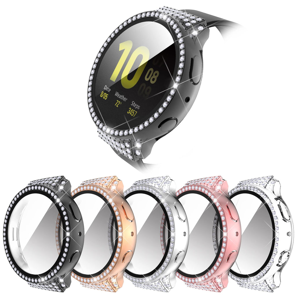 [5-Pack] RICHONE Compatible with Samsung Galaxy Watch Active 2 40mm Screen Protector Case, Bling Diamonds Cover Hard PC Bumper Accessories (for Active 2 40mm, 5 Colors) for Active 2 40mm