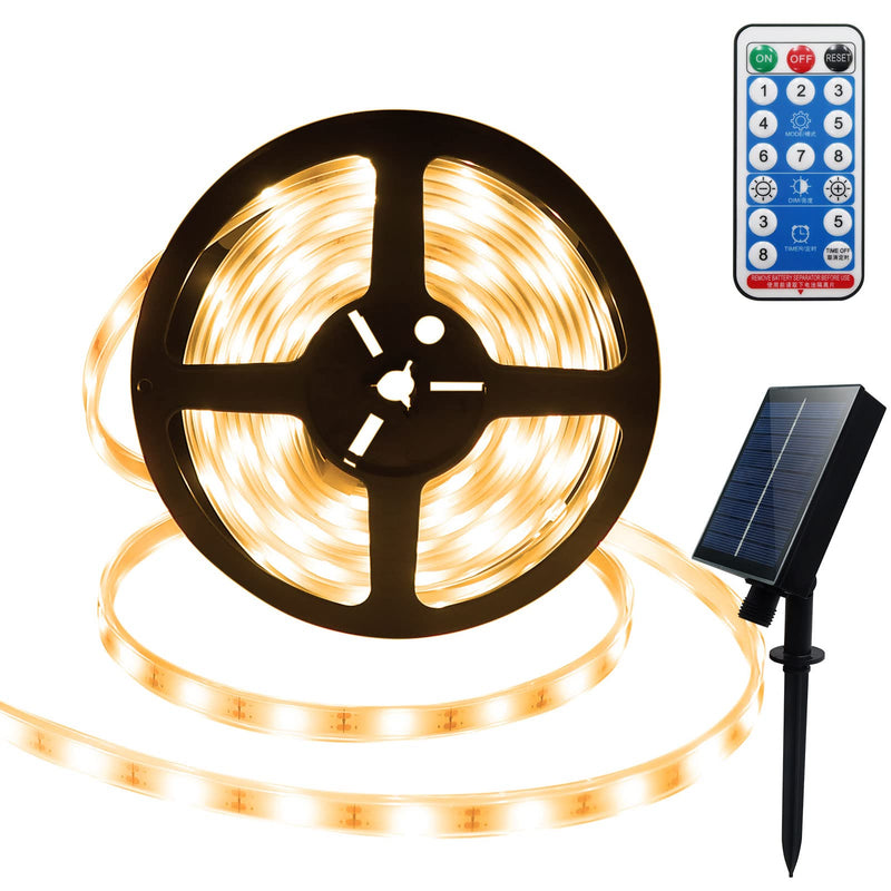 ZAIYW Solar Strip Lights, 16.4Ft 150 Warm White LED Outdoor Rope Light with Remote Control Timer PVC Tube Cover Lights Strip Waterproof for Bedroom Garden Patio Pool Christmas Decoration