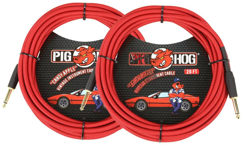 2 Pack Pig Hog Instrument Cable"Candy Apple" 1/4' to 1/4' 20 ft, PCH20CA-2 2