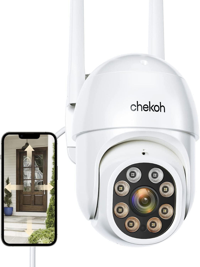 2K Security Cameras Outdoor - 3MP Color Night Vision Wireless WiFi Home Video Surveillance Pan & Tilt 360° View with Motion Detection Auto Tracking Smart Alerts, 2-Way Audio, IP66 Weatherproof White