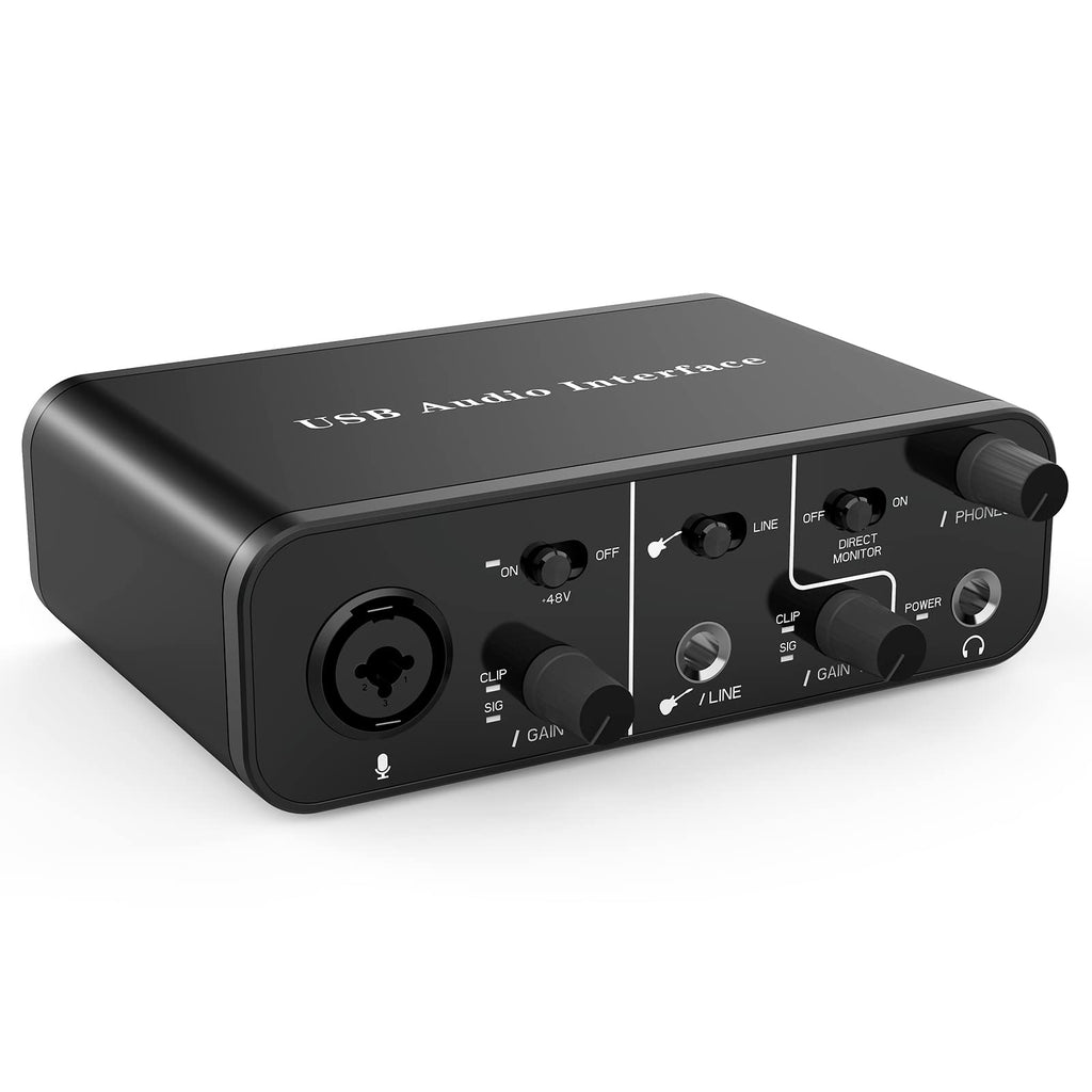 USB Audio Interface for Recording Music, XLR interface with 48V Phantom Power, TRS balanced with Headphone Amplifier, AudioBox Mic Preamps 48v 2 Channel for PC/Win/Mac Streaming and Podcasting