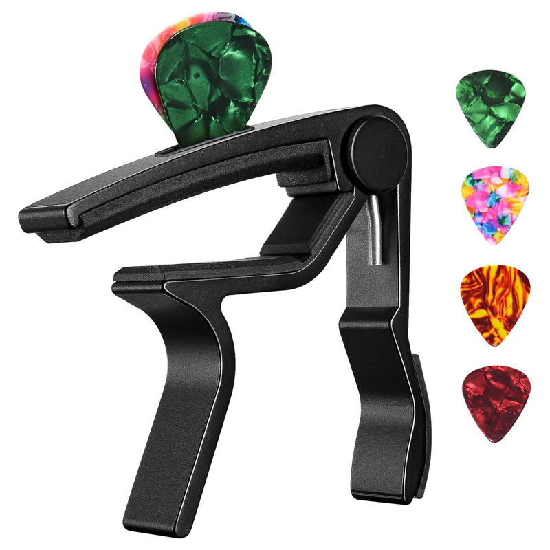Guitar Capo, Black Capo, Pick Holder on Capo for Acoustic Electric Guitar,Ukulele,Mandolin,Banjo (Black)