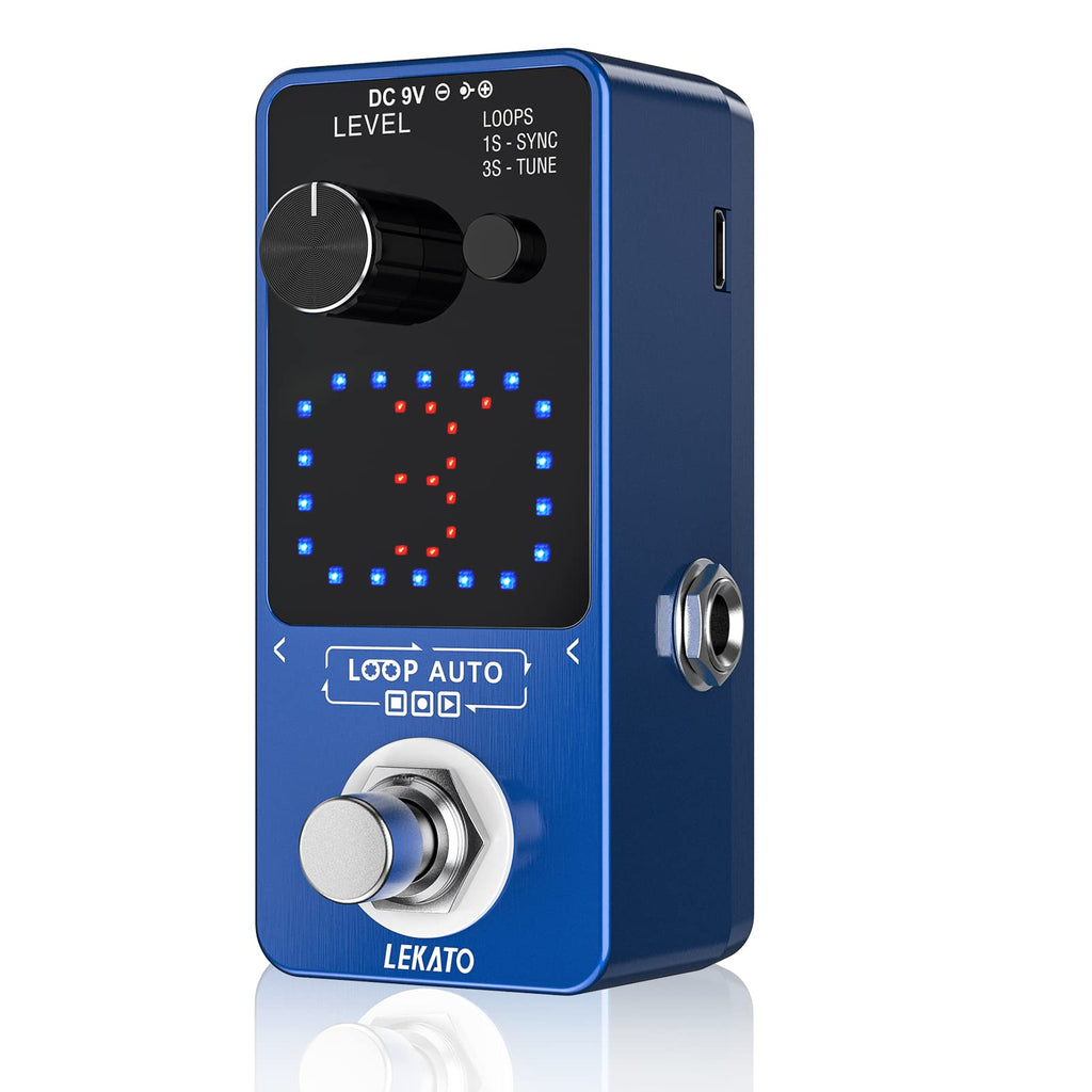 LEKATO Looper Pedal, Guitar Effect Pedal with SYNC & Tuner Function,Loop Pedal with Screen Guitar Looper Pedal Unlimited Overdubs 3 Loops 18 Minutes Record Time for Electric Guitar Bass(Blue) BLue