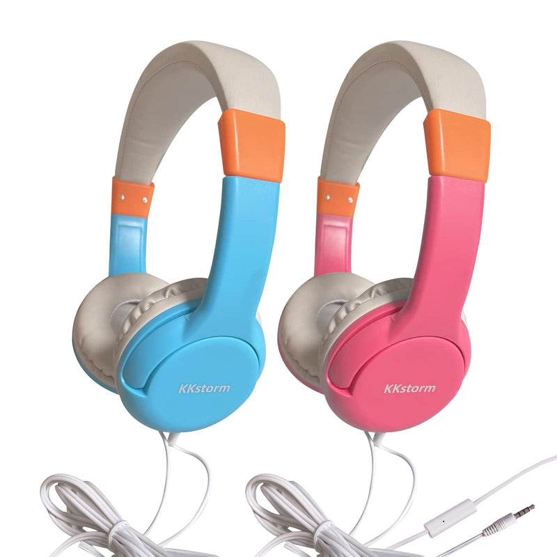 KKstorm Children Headphones for Children Wired Headphones Wired Headphones with Microphone Noise Cancelling Headphones with mic Gaming Headphones Studio Headphones KK-103 2pcck Blue Pink