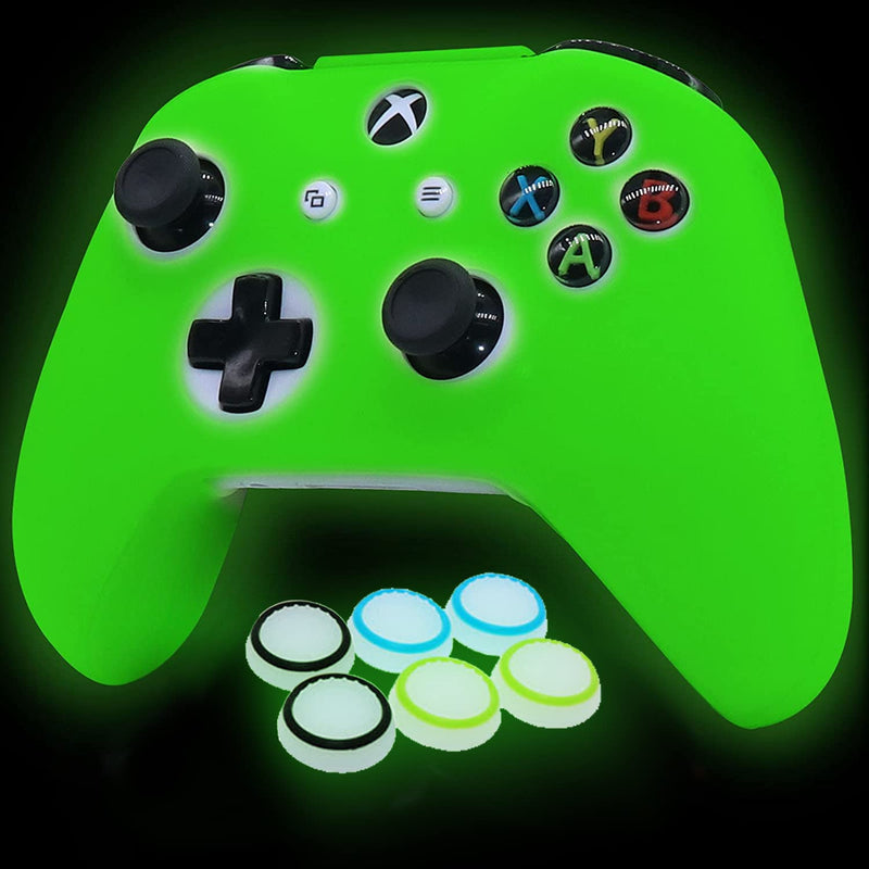 HLRAO Controller Skins Silicone Grip Glow in The Dark Protective Case for Xbox One Controller + 6 Grips Accessories Glow in The Dark. Glow Green