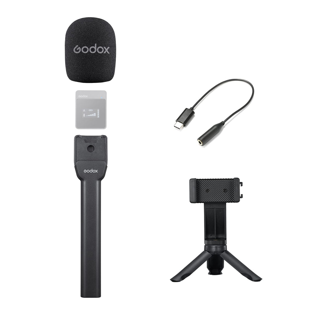 GODOX Handheld Adapter ML-H for MoveLink M1/M2 Wireless Microphone System,USBC Male to 3.5mm TRS Female Adpator,with Mini Tripod Phone Holder Set for Interviews,Hosting,Live Streaming