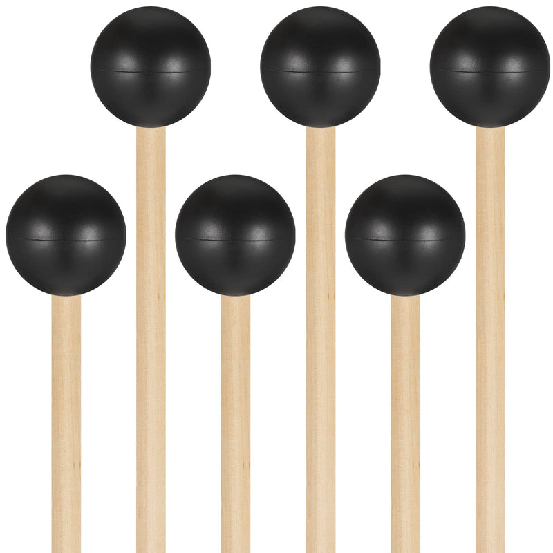 6 Pcs Rubber Mallet Percussion Xylophone Bell Mallets Glockenspiel Sticks Drum Stick Mallet with Wood Handle Rubber Mallet Percussion Instrument Kit for Gong Woodblock Drum Bells (Black) Black