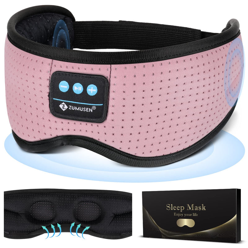 Sleep Headphone, Bluetooth Wireless White Noise Sleeping Eye Mask,3D Breathable Sleep Mask with Timer for Sleeping Travel Relaxation, Meditation, Cool Gadgets for Women Man (Pink) Pink