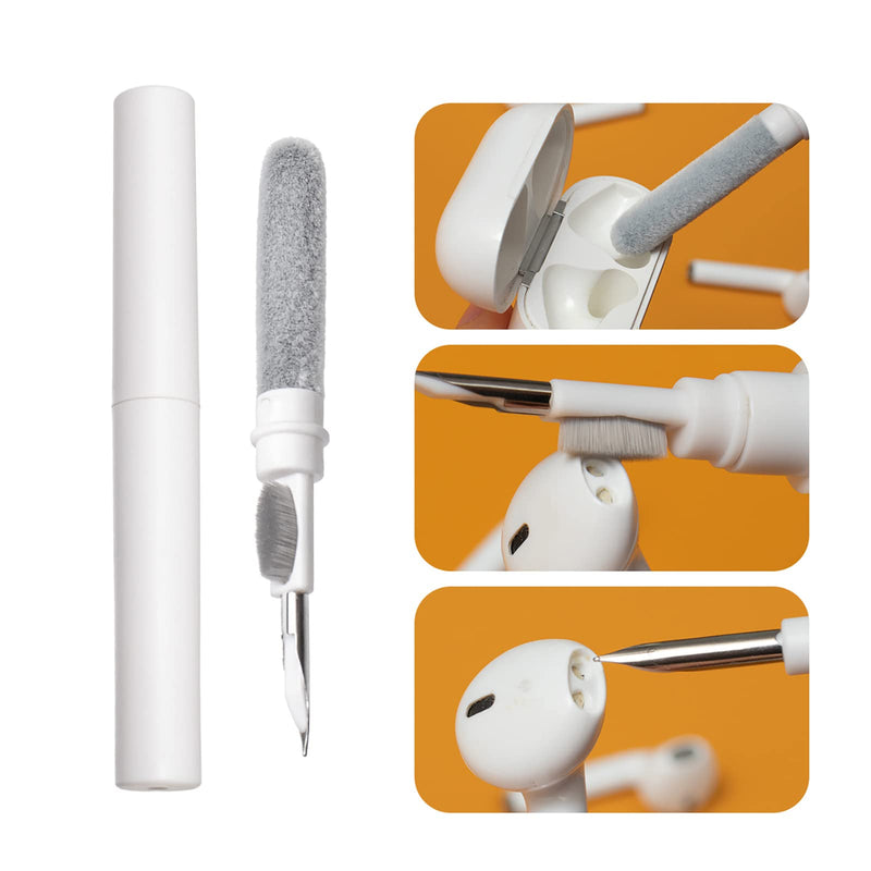 3-in-1 Bluetooth Earbuds Cleaning Pen Multifunctional Portable Soft-Bristle Cleaning Tool for Cleaning Dust in Bluetooth Headset Charging Compartment Camera and Cell Phone (White)