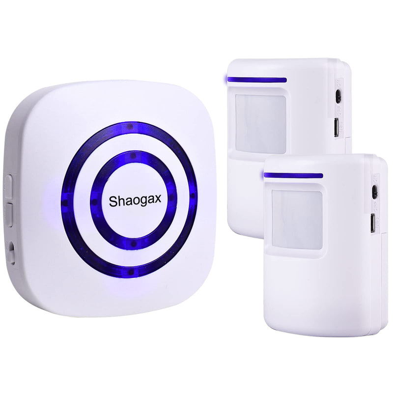 Shaogax Motion Sensor Alarm System, Wireless Home Security Driveway Alarm Indoor, Motion Detector Alert with 2 Sensor and 1 Receiver -38 Chime Tunes 1 Receiver+ 2 Sensor