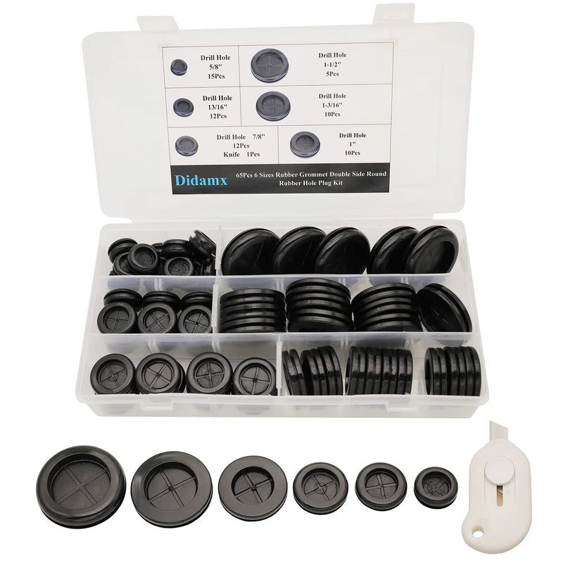 [AUSTRALIA] - Didamx 65Pcs 6 Sizes Rubber Grommet Double Side Round Rubber Hole Plug Kit, Drill Hole 5/8" 13/16" 7/8" 1" 1-3/16" 1-1/2" 