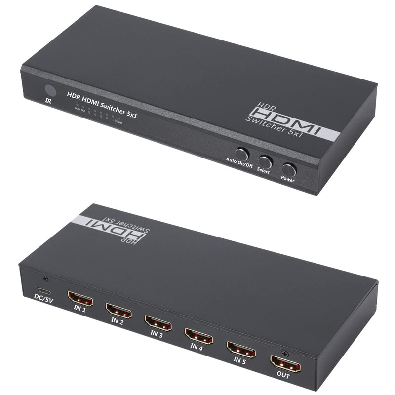 4K HDMI Switch 5 in 1 Out, HDMI 2.0 Switches 5 Ports, 5 x 1 HDMI Switcher 4K @ 60Hz Support Dolby Vision 18Gbps 3D HDR 10 HDCP 2.2