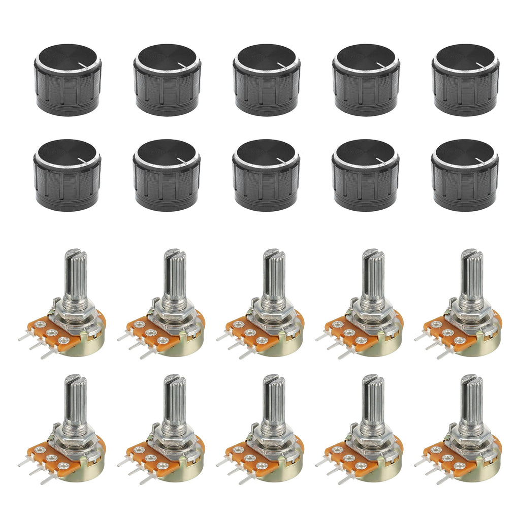 Cermant 10pcs Potentiometer B100K WH148 20 mm Shaft 3 Terminal Single Linear Potentiometer for Arduino Single Joint Taper Rotary Potentiometers with 10pcs Aluminum Alloy knob Cap