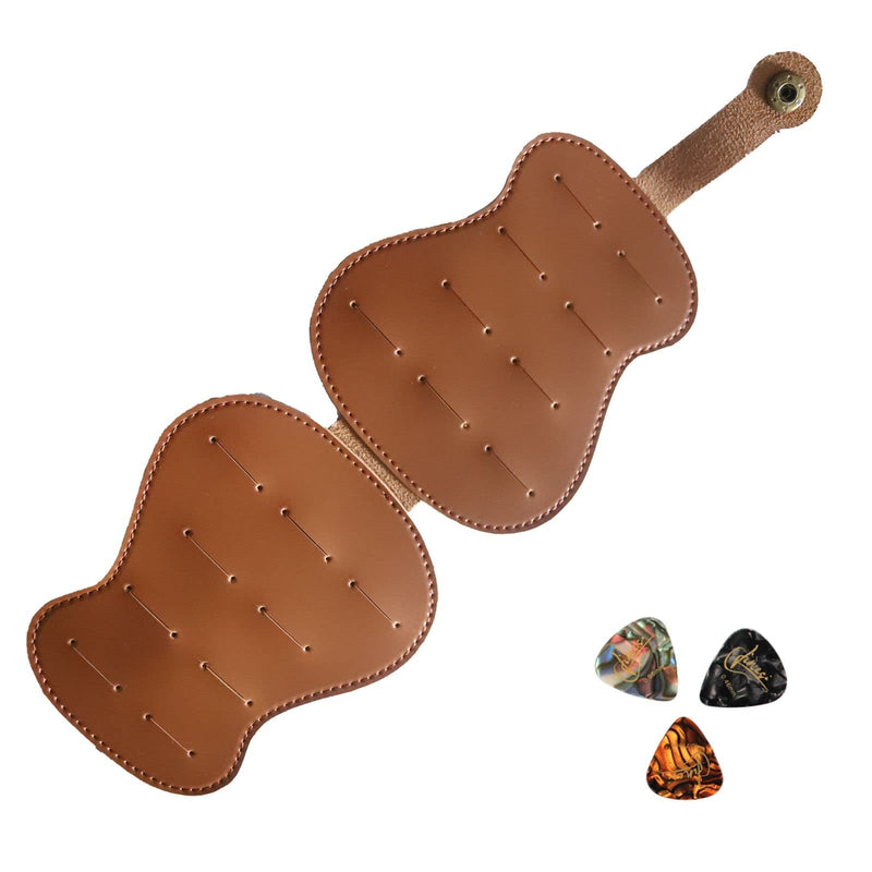 Guitar Shape Picks Holder Case Can Hold 18 Pieces Of Variety Thickness Picks Storage Pouch Box,High-quality Leather Guitar Plectrums Bag,Gift for Guitar Players (Brown)