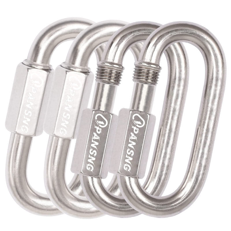 PANSNG 15kN 5/16 in Threaded Quick Link Chain Connector Heavy Duty Stainless Steel Chain Repair Link Safety Oval Locking Carabiner Large M8(8mm) for Swing/Hammock/Gym M8-4PCS Silver
