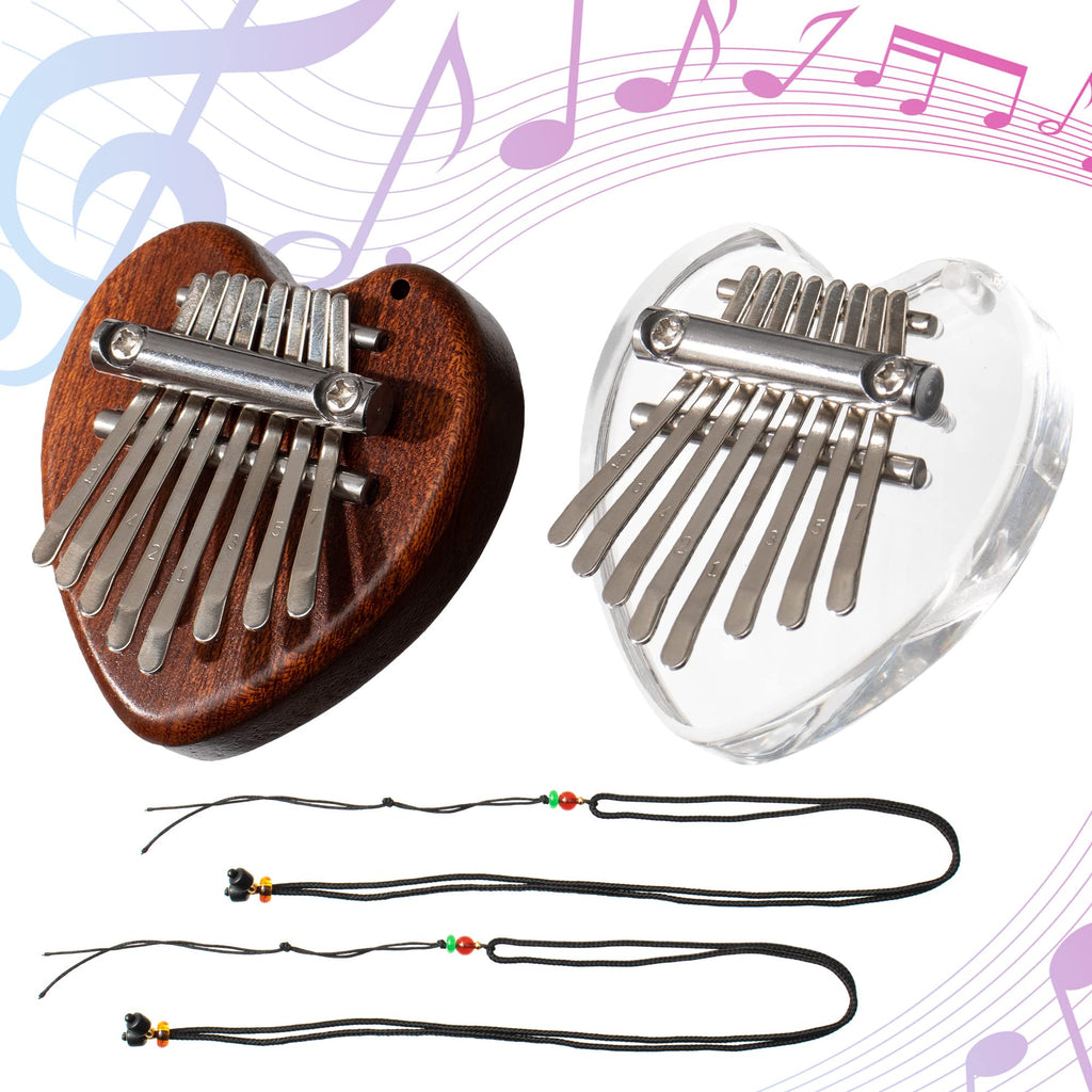 2Pcs Mini Kalimba 8 Keys Thumb Piano Portable Solid Wood and Acrylic Finger Piano Instrument Gift for Kids Adult Beginners with Lanyard Chain