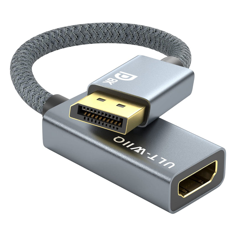 8K DisplayPort to HDMI Adapter, Uni-Directional DP 1.4 to HDMI 2.1 Converter, Support 8K, 4K@120Hz/144Hz, 2K@240Hz, Dynamic HDR, Dolby Vision, HDCP 2.3, DSC 1.2a for HP, DELL, AMD, NVIDIA and More Male to Female