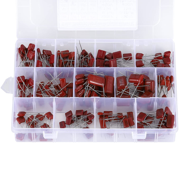 Molence 180PCS 15 Values Metallized Film Capacitor, 400V 630V 0.001uF to 0.56uF CBB22 Polypropylene Film DC Capacitor Assortment Kit