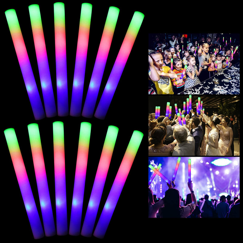 HTPOW 32 Pcs LED Glow Sticks-LED Foam Light Sticks with 3 Colors Flashing Effect Light Foam Sticks for Birthday Concert and Wedding and All Party Event