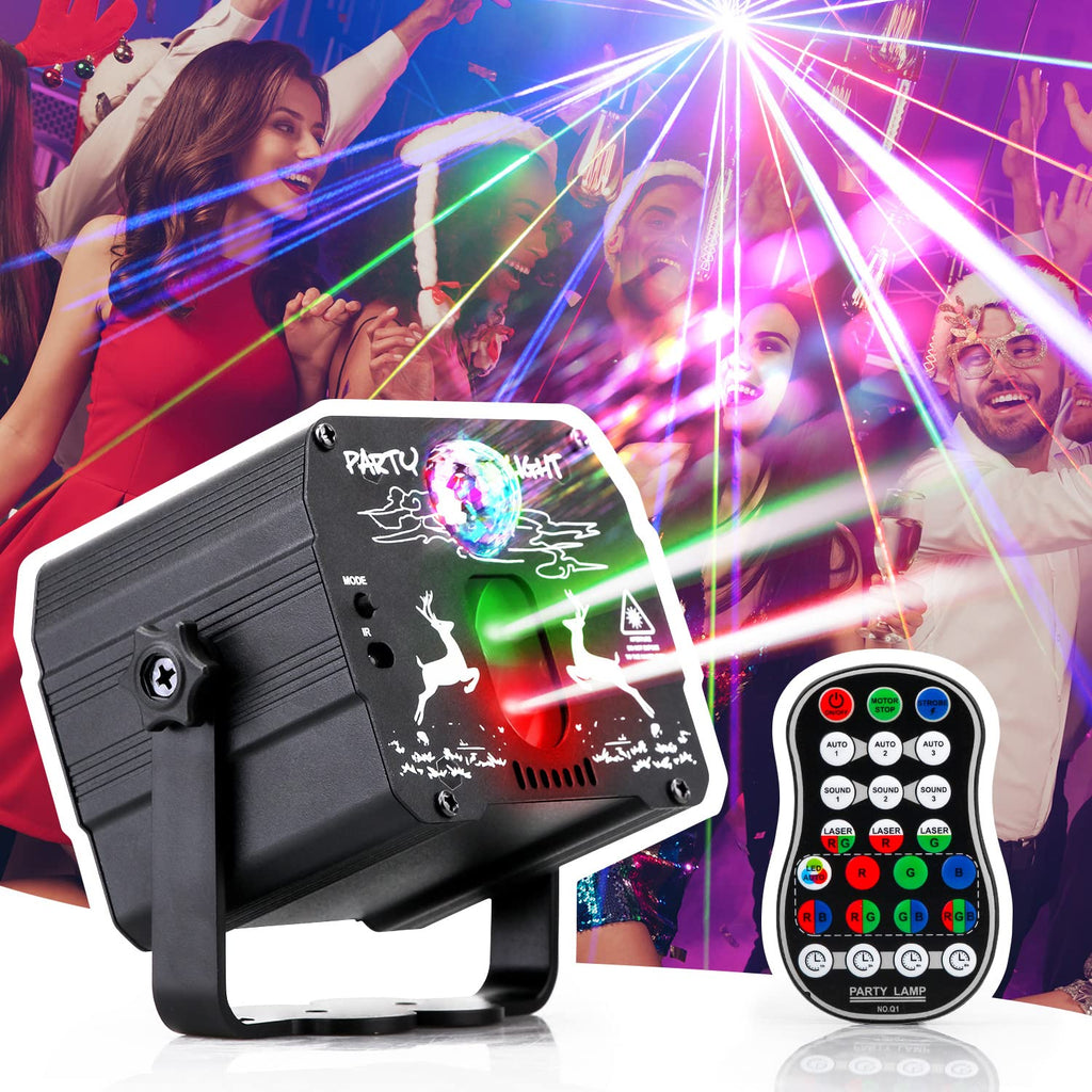 Xhaus DJ Disco Stage Party Lights with Remote Control, Disco Ball Stage Light LED Sound Activated RGB Flash Strobe Projector Lamp for Christmas Halloween Karaoke Pub KTV Bar Birthday Wedding Black