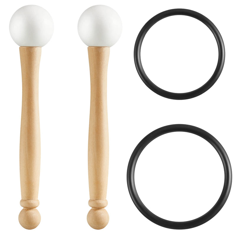 Singing Bowl Mallet Crystal Bowl Rubber Mallet Striker and O Ring Set Including 2 Rubber Head Wood Handle Mallet with 2 Rubber O Ring for Playing Crystal Singing Bowl Sound Meditation