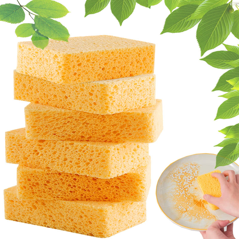 [AUSTRALIA] - Kitchen Sponges 6 pcs Multi-Use Heavy Duty Cellulose Scrub Sponge Dual-Sided Heavy Duty Cellulose Scrub Sponge Scratch Free Odor Resistant Easy to Dry and Reusable 4.3"x 2.8" x 0.8" 