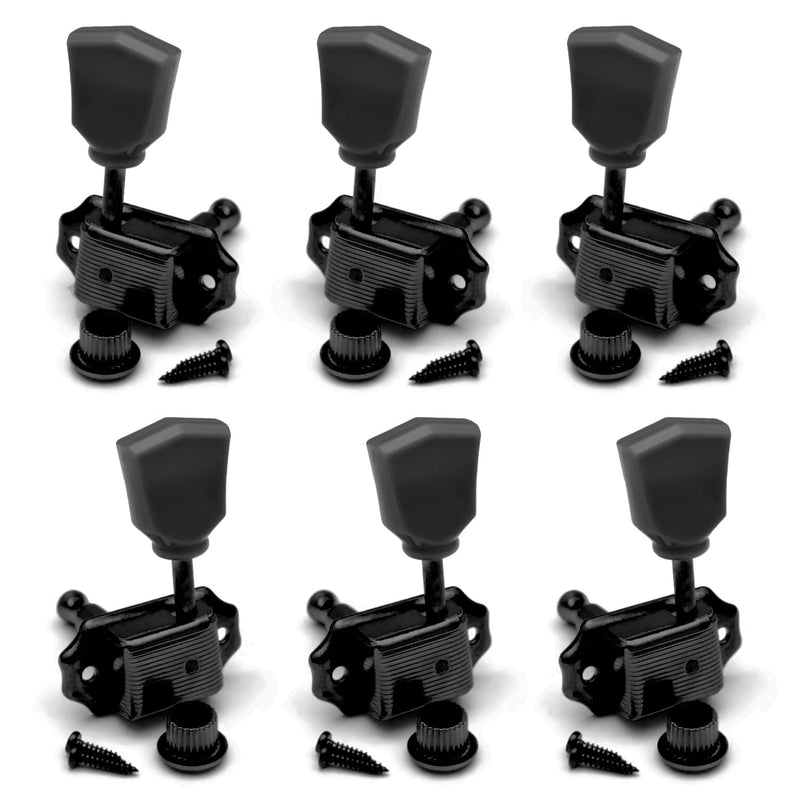 MAXCHEER 3R3L Vintage Guitar Deluxe String Tuning Pegs Machine Heads Greenish Button for Epiphone Les Paul Style Guitar Replacement (Black) Black