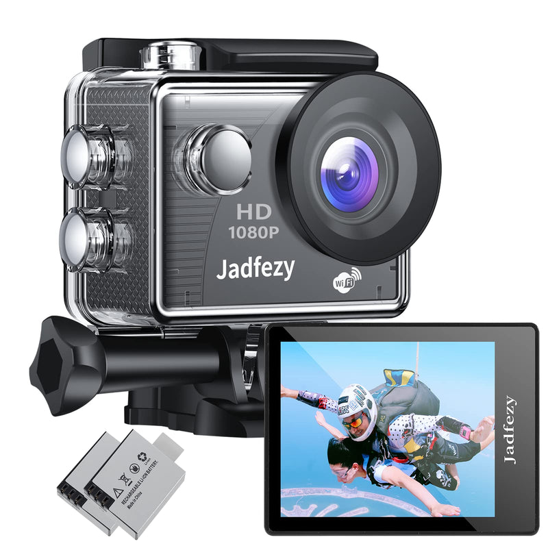 [AUSTRALIA] - Jadfezy WiFi Action Camera Ultra HD 1080P, 12MP Sports Camera Wide-Angle 2" LCD Screen, 30m/98ft Underwater Waterproof Camera with 2 Batteries and Accessories Kit for Helmet and Bicycle etc. FHD 1080P WiFi 