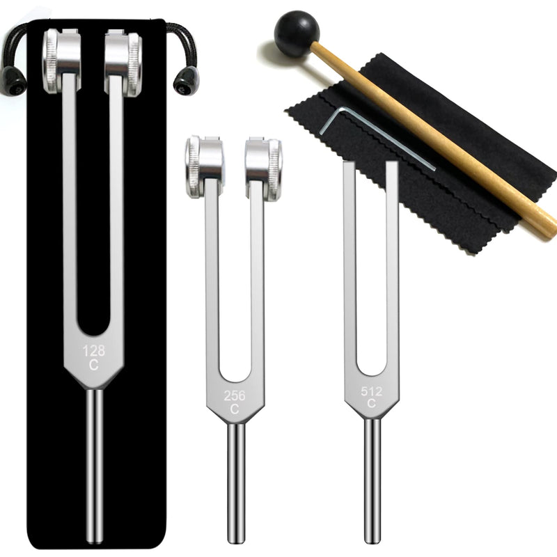 Tuning Fork Set (128Hz, 256Hz, 512Hz), Body Tuning Forks Chakra Set, for Medical Sound Healing Therapy, Meditation, DNA Repair, Reiki Energy, Guitar Tune Fork — Best Gift for Sound Healer