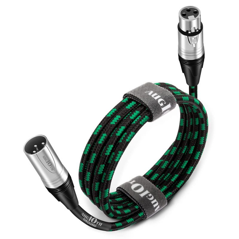 Augioth XLR to XLR Pro Mic Cable Male to Female XLR Cable 3-pin Green Balanced Shielded Microphone Cable for Amplifier Mixer,Speaker Systems,Recording Studio,20Ft