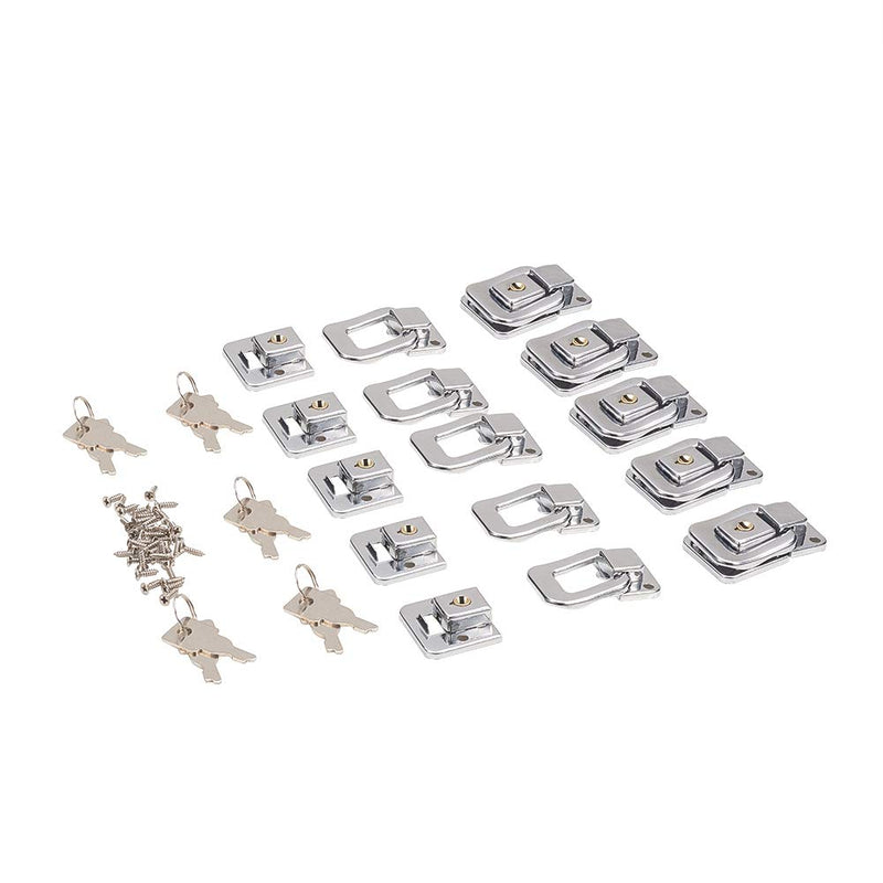 Jutagoss Suitcase Hasp, 1.61" x 1.10" 10PCS Iron Small Size Silver Latch with Keys and Screws