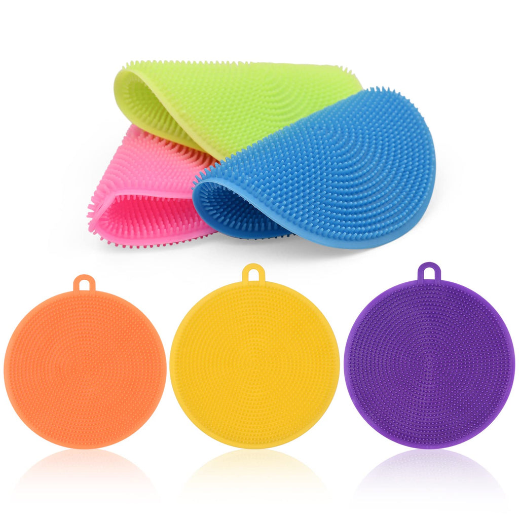 6PCS Round Silicone Sponges, Halalili Silicone Scrubber for Dishes, Food-Grade Multipurpose Silicone Sponge for Kitchen Washing Dishes Pot Veggies Fruit, Shower Rub for Baby Pet