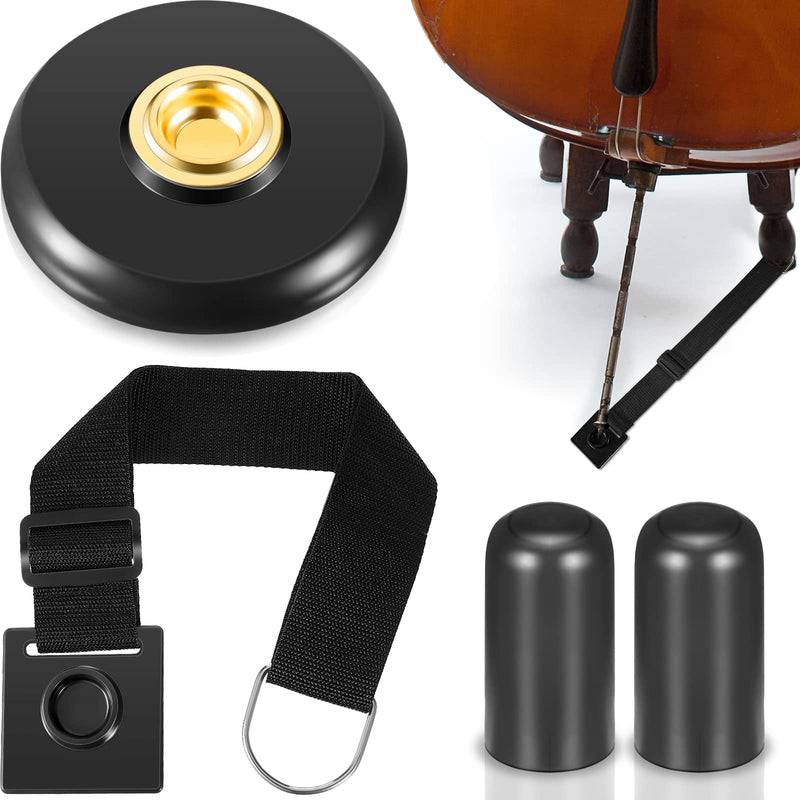 4 Pcs Cello Endpin Anchor Accessories Include Adjustable Strap with Thick Pad Endpin Stand Holder Cello Anti Slip Mat and Rubber Tip Floor Protectors for Cello Bass Instrument Accessories, Black