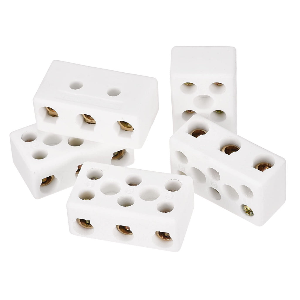 MECCANIXITY Porcelain Ceramic Terminal Block 5pcs 3 Way 8 Hole High Temperature 3W8H 47x27.5x19.5mm for Wire Connector