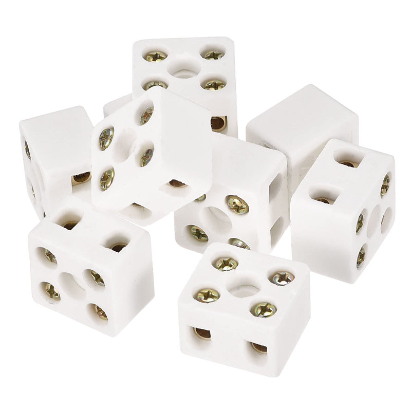 MECCANIXITY Porcelain Ceramic Terminal Block 20pcs 2 Way 5 Hole 3mm High Temperature 2W5H 21.5x19.5x14.2mm for Wire Connector