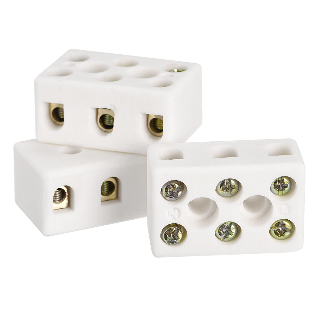 MECCANIXITY Porcelain Ceramic Terminal Block 20pcs 3 Way 8 Hole 3mm High Temperature 3W8H 31x20x14mm for Wire Connector