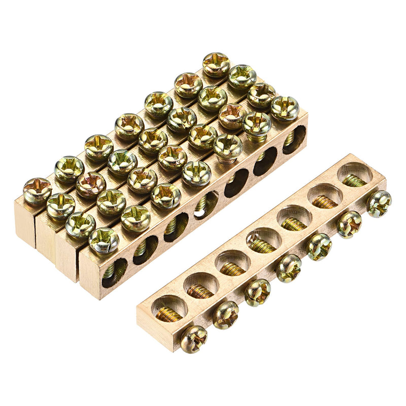 MECCANIXITY Terminal Ground Bar Screw Block Barrier Brass 7 Positions 58.5mmx5.7mmx10mm for Electrical Distribution 5 Pcs
