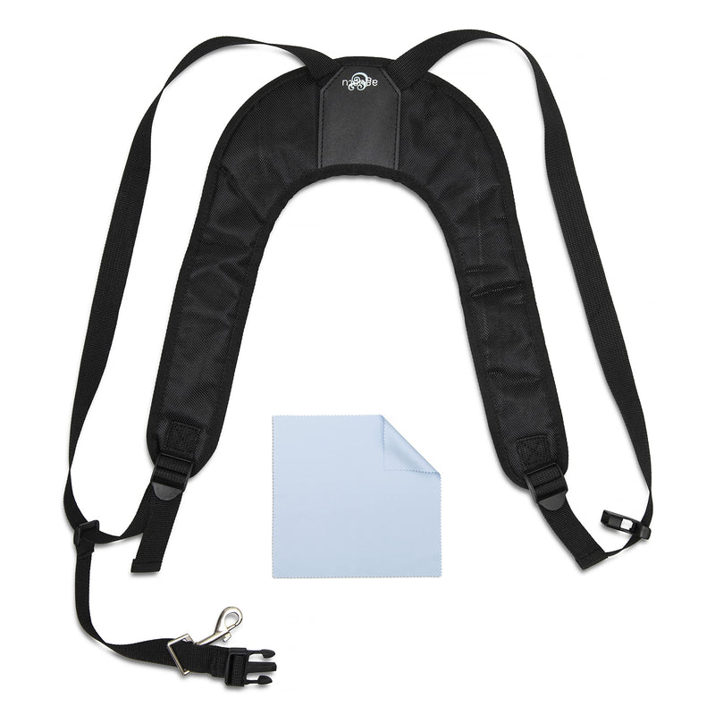 agustu Saxophone Harness - 17.7 x 27.5 Inch, Large Ergonomic Design, Rubberized Swivel Snap - Complete with Microfibre Cloth