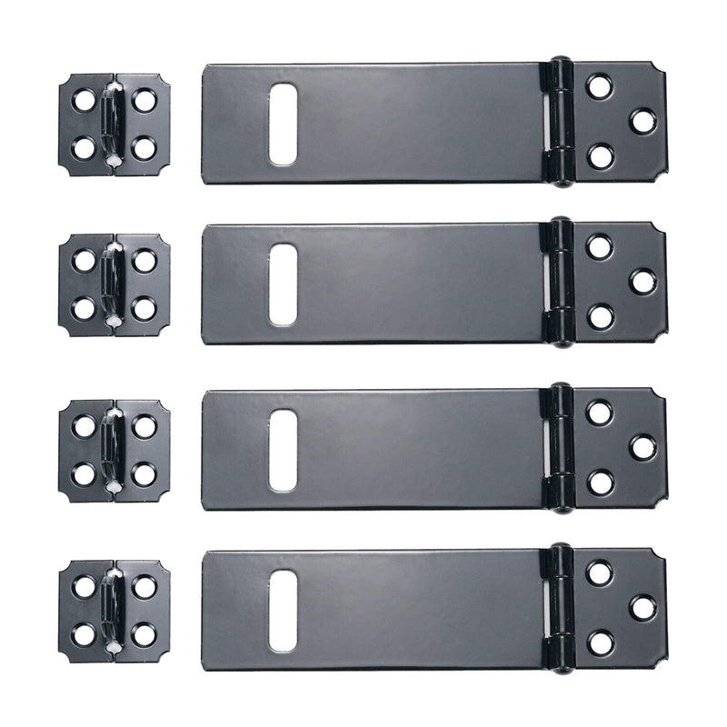 Tsnamay 4Pcs 4Inch Black Padlock Hasp,Door Slide Latch Lock Black Painted Iron Lock Black Iron with Screws for Home Yard Garden