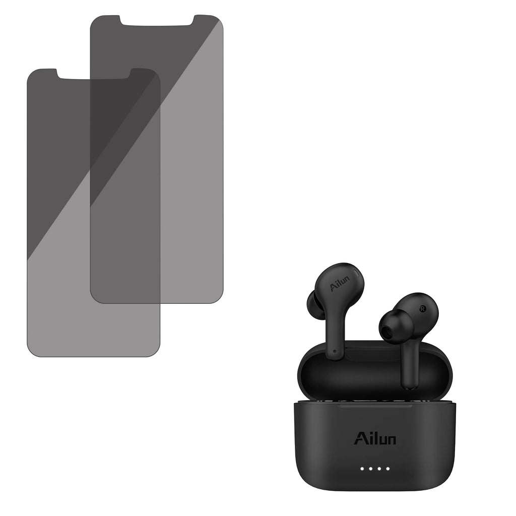 Ailun Privacy Screen Protector Compatible for iPhone 12 pro Max 2020 6.7 Inch 2 Pack Anti Spy and True Wireless Earbuds with ENC Noise Cancelling Bluetooth Earphones for HD in-Ear Stereo Calls Touch C