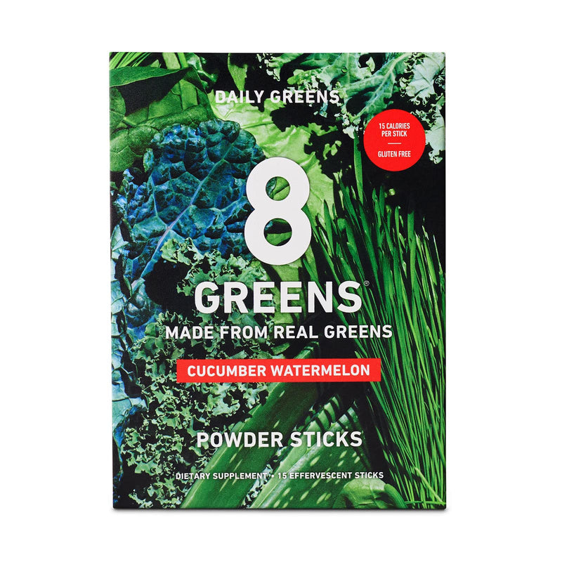 8Greens Daily Powder Sticks - Vegan Super Greens Powder & Multi Vitamins Supplements, Watermelon Cucumber (Pack of 15 Sticks)
