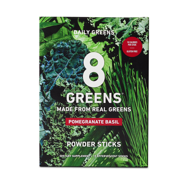 8Greens Daily Powder Sticks - Vegan Super Greens Powder & Multi Vitamins Supplements, Pomegranate Basil (Pack of 15 Sticks)