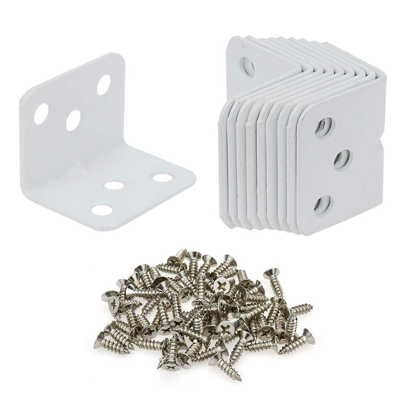 Tsnamay 90 Degree L Shaped White Right Angle Bracket Corner Brace Support with Screws,28x28x34X2mm(L*W*H*T),Pack of 10 28x28x34x2mm 10P