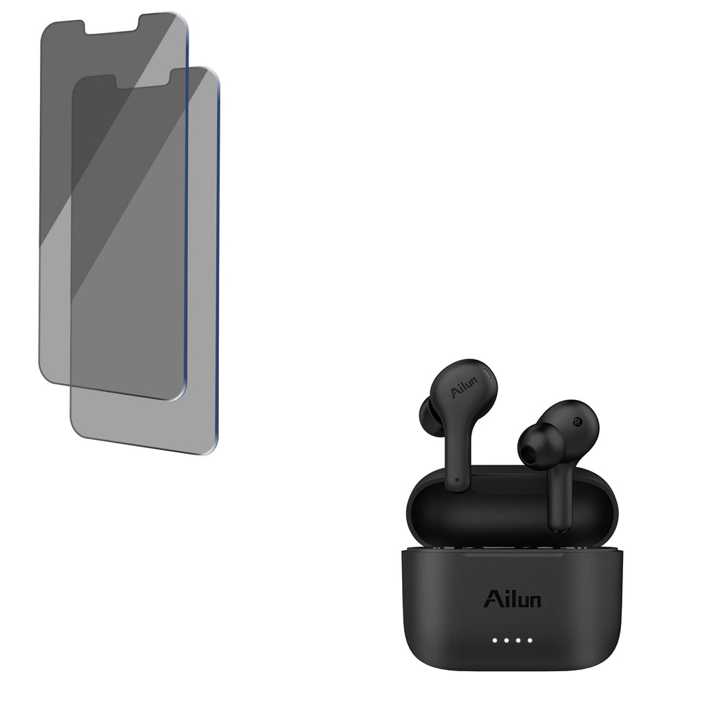 Ailun Privacy Screen Protector Compatible for iPhone 13 Pro Max 2021 [6.7 inch Display] 2 Pack Anti Spy and True Wireless Earbuds with ENC Noise Cancelling Bluetooth Earphones for HD in-Ear Stereo Cal