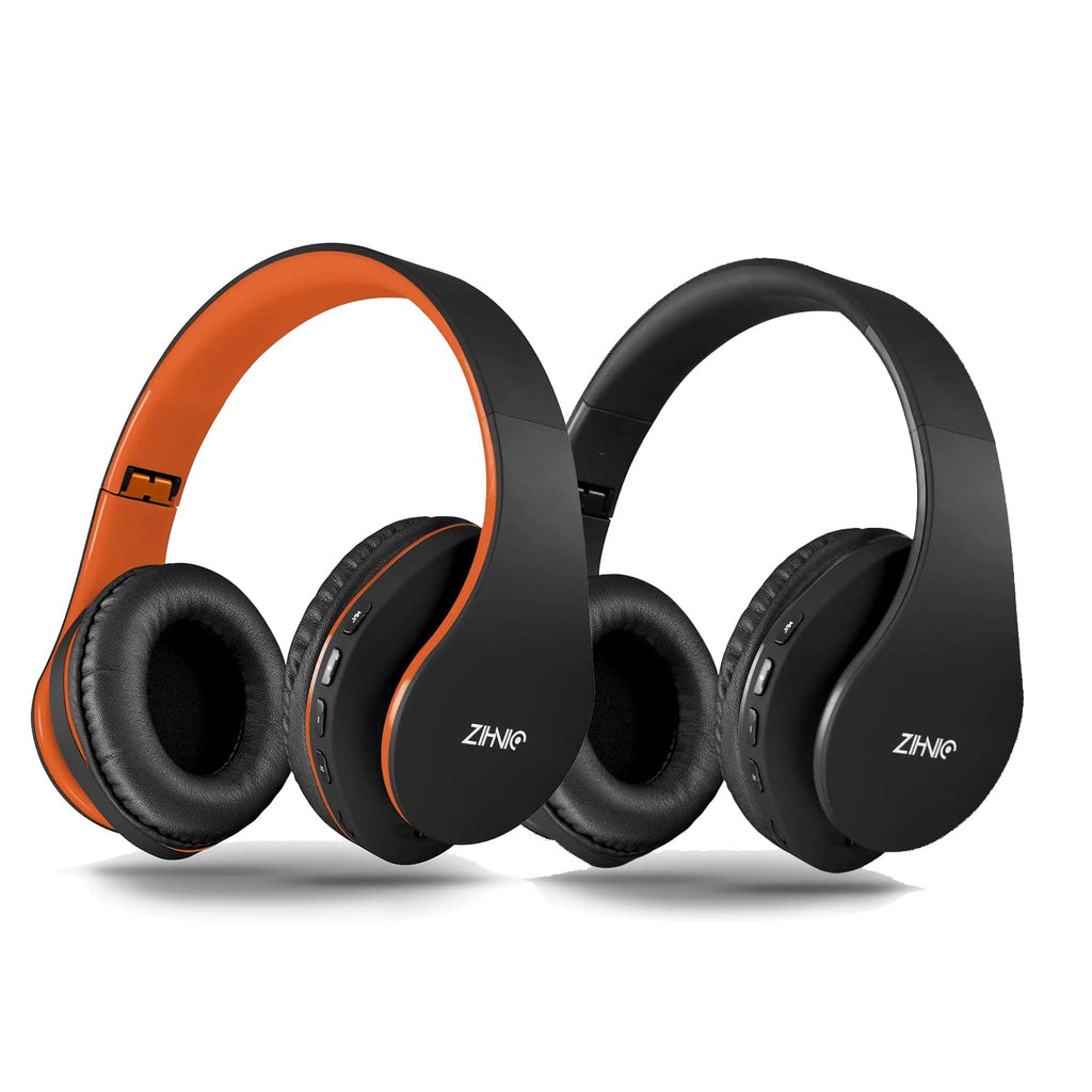2 Items,1 Black Zihnic Over-Ear Wireless Headset Bundle with 1 Black Orange Zihnic Foldable Wireless Headset