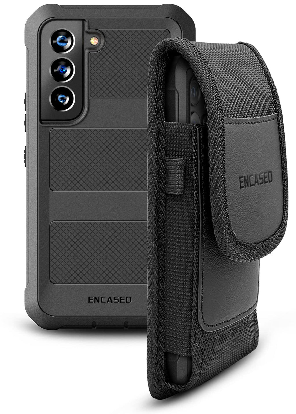 2-in-1 Encased Belt Pouch with Case for Galaxy S22 (Mil-Spec) Dual Layer Impact Cover with Ballistic Nylon Phone Holster Clip (Samsung S22 6.1" 5G)