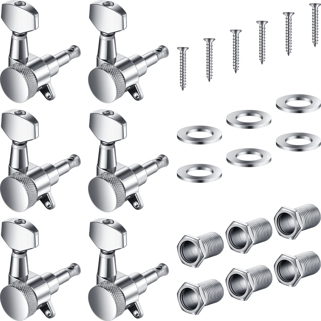 6 Pieces Guitar Tuners Inline Tuning Keys Pegs Locking Tuners Electric Guitar Tuning Keys Guitar Machine Heads for Electric, Folk or Acoustic Guitars Telecaster Strat Tele (chrome)